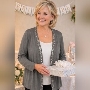 NWT Grey Knit Sequined Cardigan Women's 1X Long Sleeve Acrylic